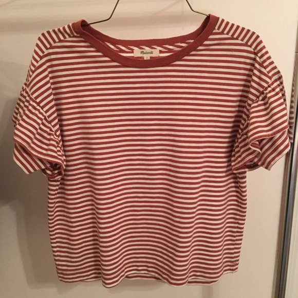 Madewell Tops - Madewell Women'sT-shirt white/rust ruffle sleeve M